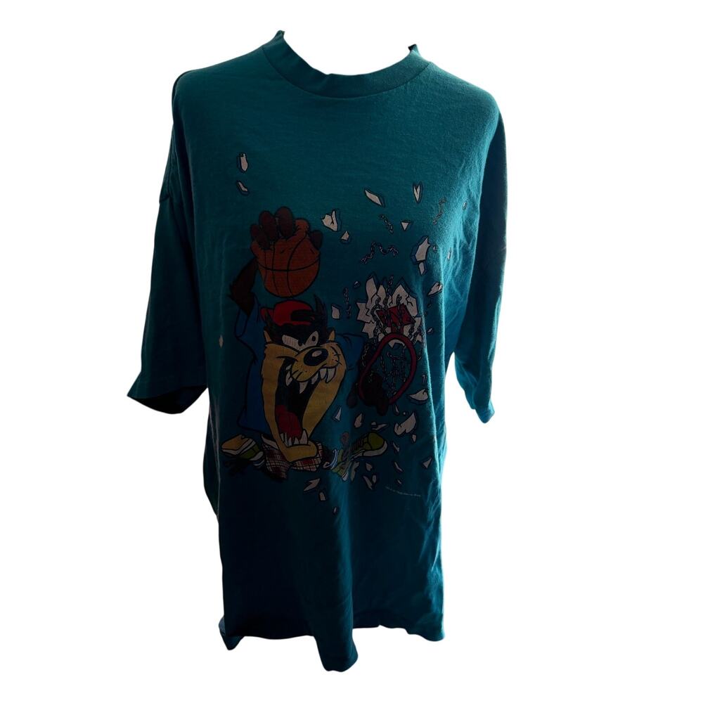 Vintage 90s Looney Tunes Taz Basketball Riddell Shirt XL Made In USA Tazmanian